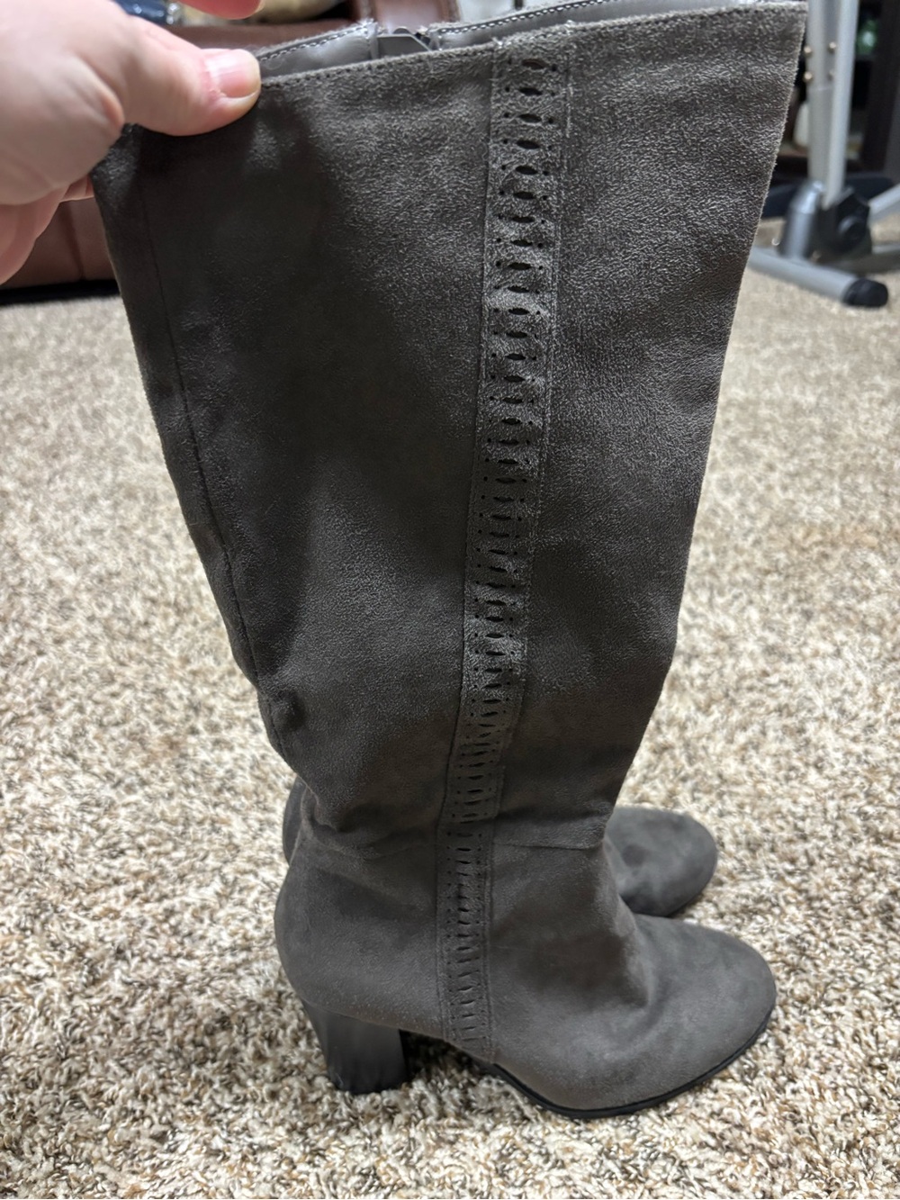 Gray Real Suede Knee High Riding Boots Zip Closure Regular Calf US 8.5 NWOT